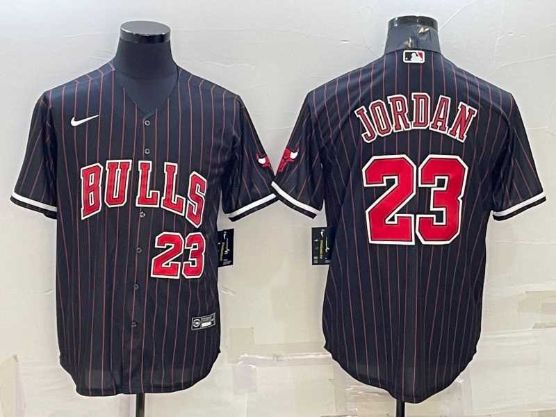 Mens Chicago Bulls #23 Michael Jordan Black Cool Base Stitched Baseball Jersey->chicago bulls->NBA Jersey